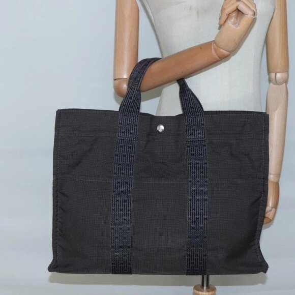 HERMES Her Line MM Hand Bag Canvas Gray Auth - Picture 1 of 15